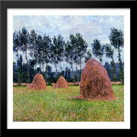 Haystacks, prekrasni dan Veliki crni drveni ugrađen ispis umjetnost Claude Monetom