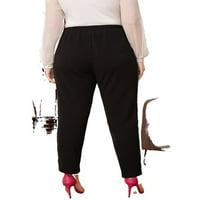 Ženske crne casual obične pantalone sa šargaretom plusom