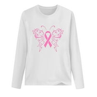 Meichang Womens Košulje od karcinoma dojke ružičaste vrpce Grafičke tees Funny dugih rukava Plus veličina