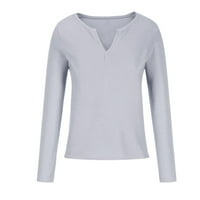 Ženske majice s dugim rukavima od vafle mrežice pune boje V izrez casual pulover Top labavi ugradbu
