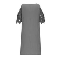 Juebong platnene haljine za žene slatka čipka V izrez hladne ramene haljina casual majice kratkih rukava
