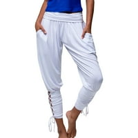 Hlače za žene joga sportske odjeće čipke up zavojne boje pune boje casual elastičnih tamki za struk