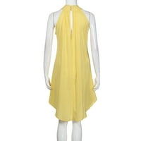 Ženske haljine bez rukava bez rukava, haljina midi, sjenila se rugajući vrat ljetna haljina žuta m
