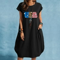 Američki slovo zastava od ispisane haljine s kratkim rukavima za žene ljetne okrugle haljine s okruglim