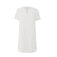 Haljina za čišćenje Miarhb Ženski ljetni labavi kratki rukav V vrat pamuk posteljina bijela m