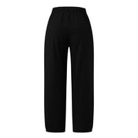 Capri pantalone za žene Ležerne prilike ljeto ukidane elastične visokog struka pantnih hlača sa širokim nogama Čarošeri ravne hlače sa džepom, XL & Grey
