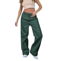 Teretne hlače Žene Baggy Y2K Solid Boja Visoki struk Slim Fit Corduroy ravne noge Podignite elastične