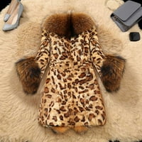 Cleariance ženski kaput žene Fau Furs ovratnik klasični leopard srednji zimski topli kaput