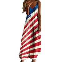 Aurouralne ljetne haljine za žene Neovisnosti Dan Sling Srednji struk V-izrez bez rukava za bez rukava Slim Beach duga haljina
