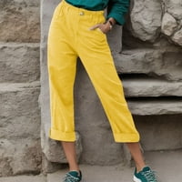 Cikeobv široke pantalone za noge za žene Ženske pamučne hlače navlake natrag elastične strugove hlače casual pantalone Dukserice Žene Žute