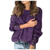 Cuhas Cardigan džemperi za žene Pulover sa čvrstim bojama okrugli izrez topli džemper s dugim rukavima ženski modni vrhovi ljubičasti
