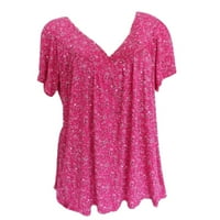Ženske vrhove Žene plus veličina kratkih rukava V izrez Print bluza Pulover vrhove majica Hot Pink XL
