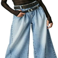 Calsunbaby Womens Baggy Traperice Fashion Mid Riječ široke noge Tračene pantalone casual ulične pantalone