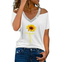 SunhillsGrace majice za žene Dame Labave Ležerne prilike V-izrez kratki rukav od suncokreta cvjetni