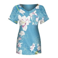 Yubatuo Womens Tops Fashion Wemens Printing Ležerne prilike V-izrez Pocket Rufflles Labavi bluza Majice