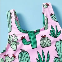 TODDLER Ljetne djevojke bez rukava slatka kaktus Print Ružičasti print ruffles kupaći kostimi kupaći kostim bikini sa trakom za palicu za mahnu, plivanje