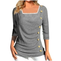 Žene dugih rukava vrhunsko i jesen modni asimetrični vitki fit o vrat pulover rukave, sive s