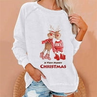 Duks popusta za ženske majice s dugim rukavima Casual Crewneck Pulover Raglan Lood Christmas Slatka