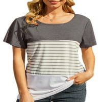 HAITE ženske kratkih rukava s kratkim rukavima okrugli vrat trostruki blok boja Stripe majice bluza