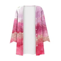 SKSLOEG Womens Ljetni vrhovi Dressivni ljetni kardigani Lagani mramorni ispisani kimono trendi ruffles Majice za meke rukave otvoreni prednji elegantni casual vrhovi, ružičasta 2xl