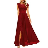 Boho haljina za žene Crew izrez Čvrsti ispis kratkih rukava labava haljina crvena s