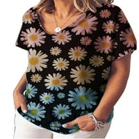 Ženski kratki rukav V izrez cvjetni ispisani ljetni casual labavi labavi tunički bluza
