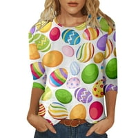 Ženska majica Casual Slatka Uskršnja ispisana okrugla izrez Srednja odjeća Tri četvrtine rukave majice