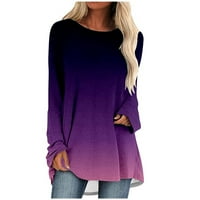 Puntoco Womens Dugi rukav plus veličina, ženska gradijentska štampana majica Labavi dugi rukavi, čvrsta bluza Purple 4