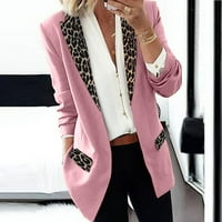 Puntoco Womens Plus Veličina veličine, ženski rever Cape Leopard Notch Laple-Blazer Office Offe Outwear