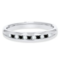 Zaručni prsten 0. Carat okrugli rezani prirodni dijamant i crni dijamant u 18K bijelog pozlaćenog vjenčanog