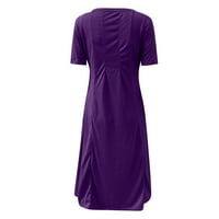 Ljetne haljine za žene kratki rukav A-line srednjeg duljina za slobodno vrijeme, okrugla izrez Čvrsta
