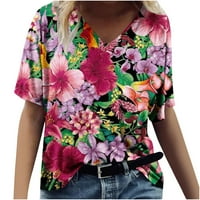 Yyeselk bluze za žene Dressy Ležerne prilike kratkih rukava u V-izrezu Comfy majice Trendy Fancy Cvjetni