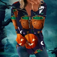 Žene Halloween bundeve Print dugih rukava Majica Jesen rever sa zatvaračem Up Pulover Fall Ležerne prilike