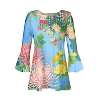 Ženski ljetni tunički vrhovi Dressy cvjetni ispis Flared kratki rukav okrugli vrat T majice Labavi Flowy