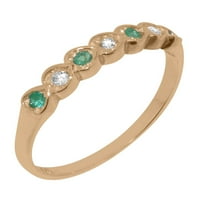 Britanska napravljena 10k Rose Gold Prirodni dijamant i smaragdni ženski Obećani prsten - Veličina opcije