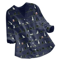 Žene V izrez Dugi rukav Duks slatki ispis Dukseri Lagani Jumper Jedinstveni vrhovi obojeni pulover mornarice