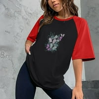 Zodggu Plus size za žene Butterfly Print bluza Ljetni modni okrugli majice za vrat Veliko labavi Ležerne