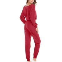 Ženski trendov dvoje odjeće za pad običan modni predimenzionirani fit puni kolut i hlače Ležerna labava stilska odjeća za dame dugih rukava crveni xl