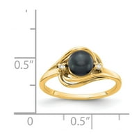 Čvrsta 14K žuta zlatna crna slatkovodna kultivirana biserna diamond prstena