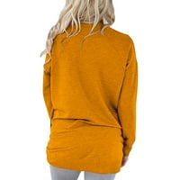Yuwull Plus veličine za žene, ženska casual labava puna boja, majice T dugi rukav bluze s džepovima