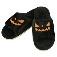 Zunfeo Womens Flat Cipele - papuče za Halloween Soft Plish Cosy Open Fooe Indoor ili vanjske nejasne
