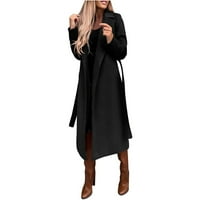 Moderna jakna za žene zimski vuneni kaput elegantan reverski kaput od pune boje dugačak jakna radna