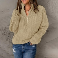 Pad džemperi za žene džemperi kint dugih rukava zip pulover turtleneck džemper bež