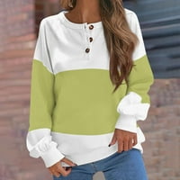 Jeseni džemperi za žene za žene predimenzionirane džeme za žene jesen i zimski okrugli vrat gradijentni gumb Dizajn labavog ležernog pulover dugih rukava Top Mint Green 3xl