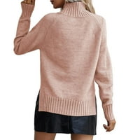 Ležerni obični puloveri sa visokim vratom Dugi rukav Dusty Ružičasti džemperi
