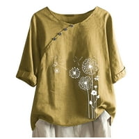 Ženski Ljetni vrhovi Dugme O-izrez Majica kratkih rukava Cvjetna print casual bluza