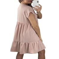 Luxplum Dame Senders v izrez Mini haljine Solid Boja T majica Dress Casual Holiday Khaki + crni l