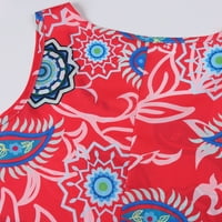 Ljetne haljine Trendi tiskani scoop vrat a-line Dužina gležnja Lagana haljina bez rukava crvena 4xl