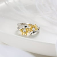Wozhidaoke prstenovi za žene Ja sam e-nough Engleski ring modni set s dijamantnim bikolorom Daisy Good