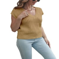 BMNMSL Žene pletene kratki rukav s labavim FIT V izrezom Ležerni džemper prsluk